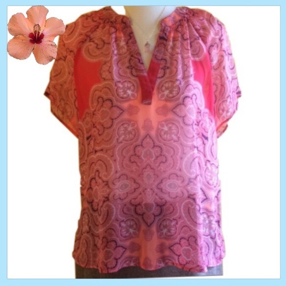 Butterfly Sleeve Sheer V-Neck Coral Top - Picture 10 of 10